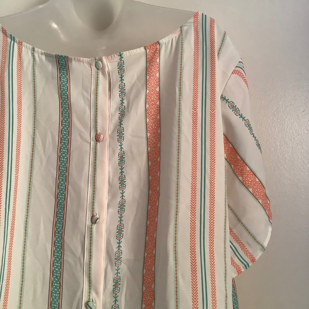 Torrid Womens Size 3 Coral Teal Striped Button Back Short Sleeve Blouse Top - Picture 4 of 16